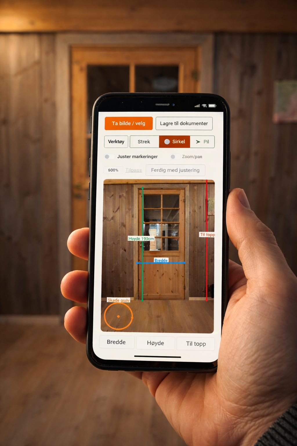 Foto av Tilbudsbyggerens måleverktøy på telefon